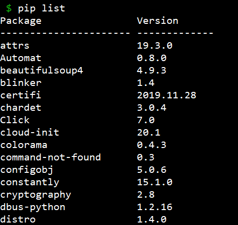 Get List of installed pip packages.